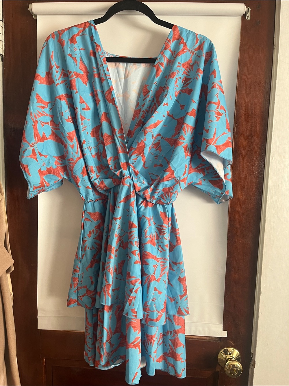 Amazon Blue and Coral Floral Wrap Mini Dress